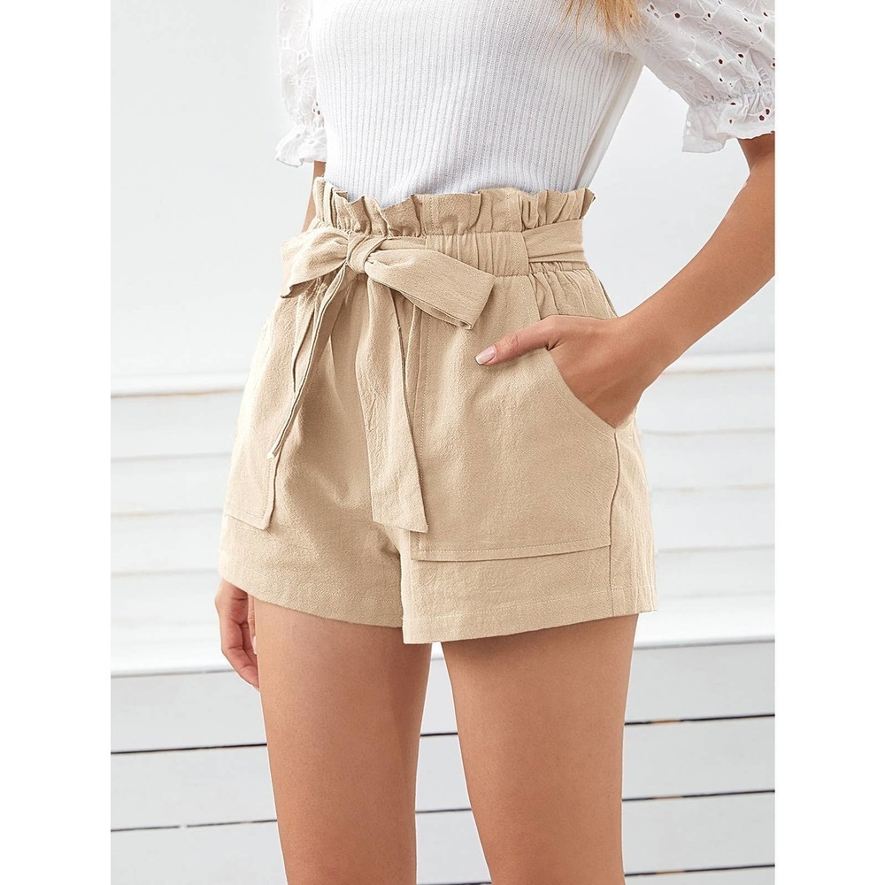 Boho Paperbag Belted Shorts high waist with pockets - olive green - Picture 7 of 11